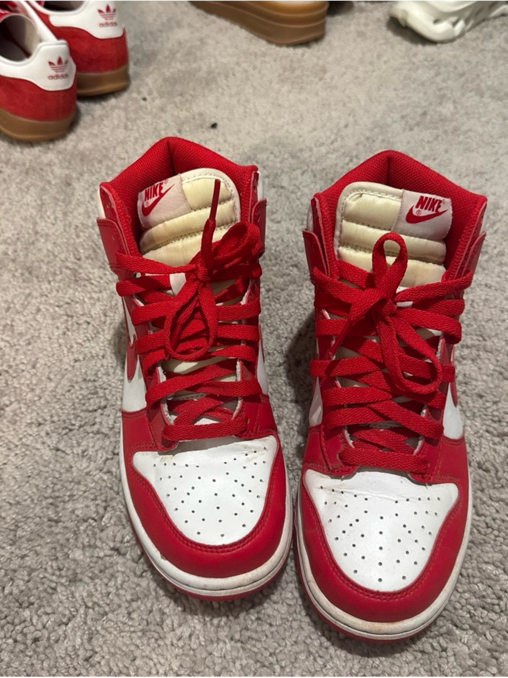 Nike Red and White High-Top Basketball Sneakers
